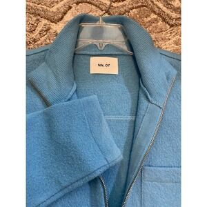 NN07 No Nationality Polo Sweater Mens XL Blue 100% Wool Half Zip Knit Textured